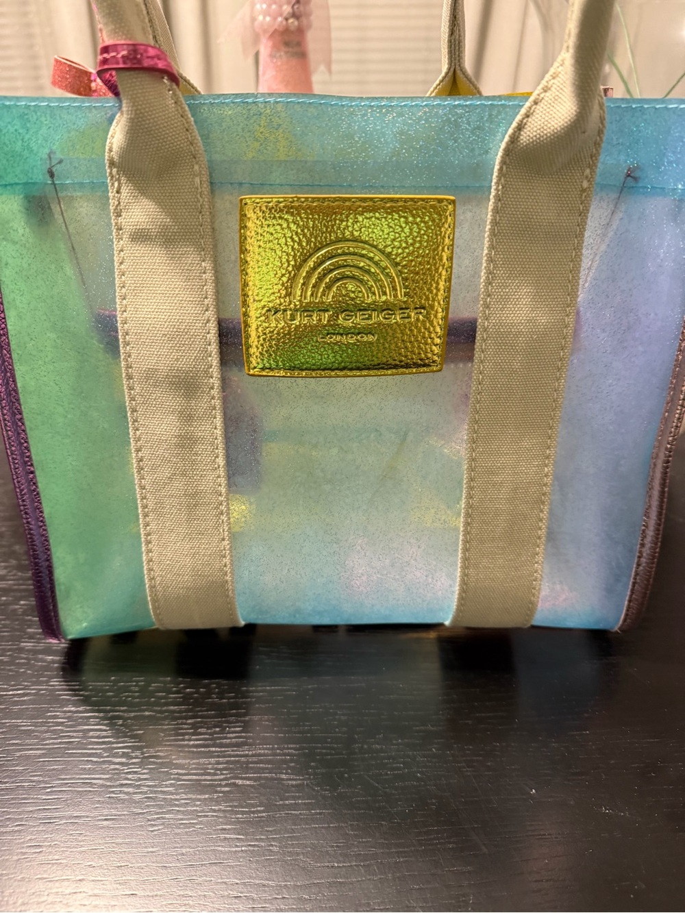 Kurt Geiger Iridescent Tote in Aqua and Purple Accents